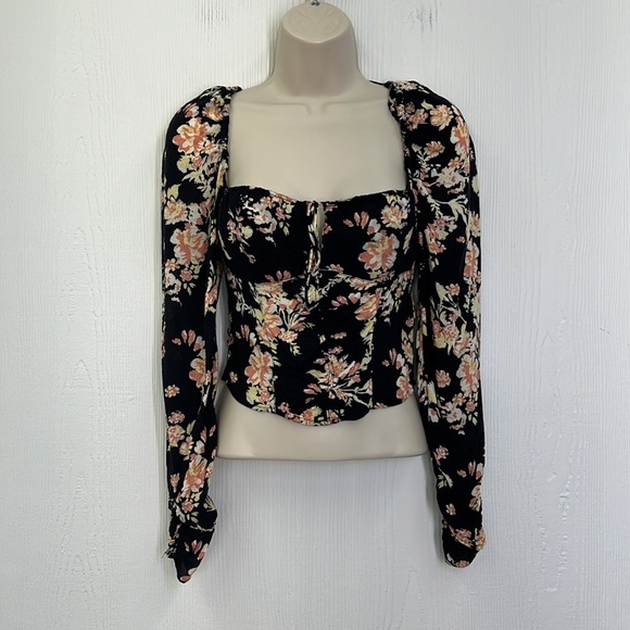 Free People - Hilary Floral Print Keyhole Long Sleeve Tie Back Blouse Top XSmall - Picture 3 of 12